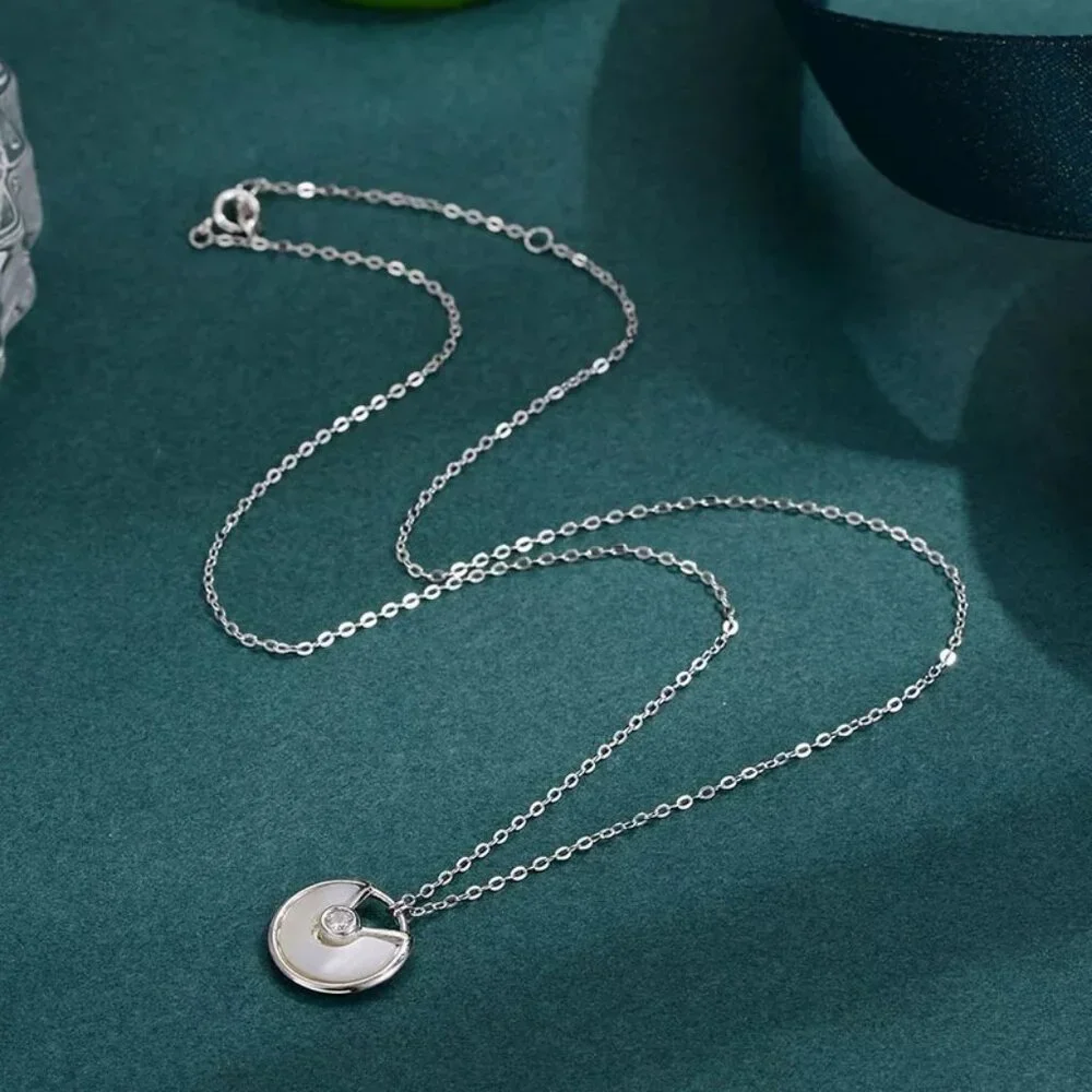 14kt Gold Plated over Sterling Silver White MOP Shell CZ Amulet Necklace - Picture 5 of 6